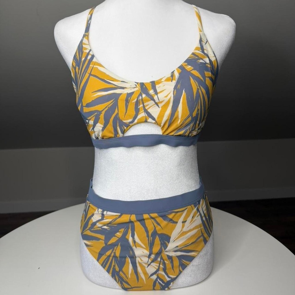 Tropical Palm Print High waist‎ Bikini Set Mustard Yellow &  Blue Red Camel |